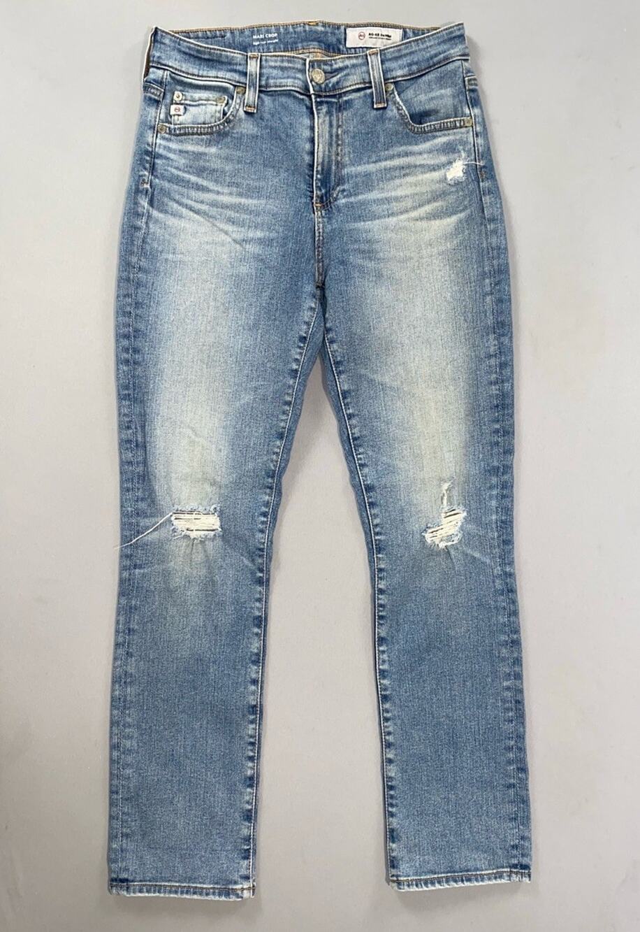 AG Mari Crop High Rise Straight Destroyed Stretch Denim Jeans. Women's 27R, GUC!